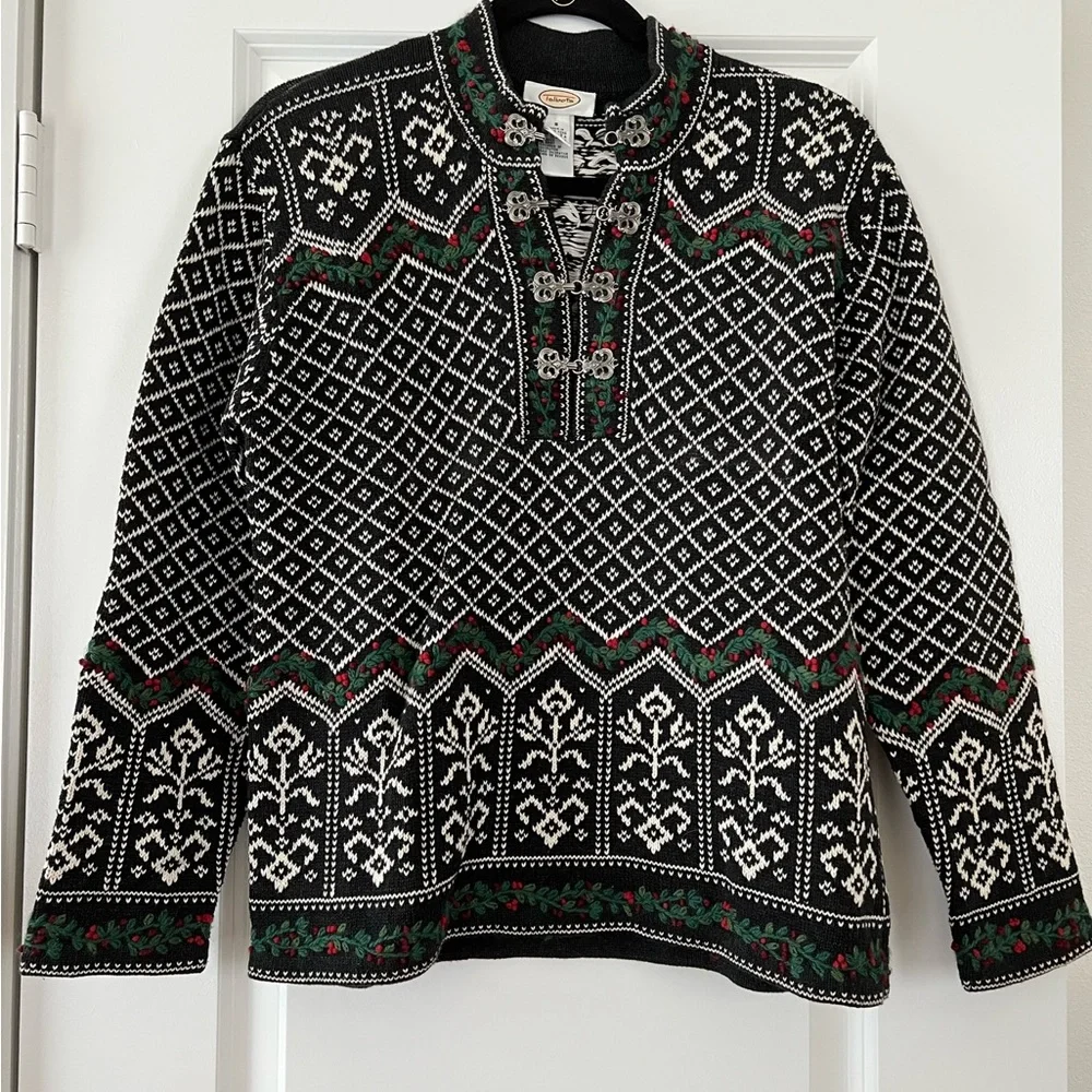 VINTAGE Talbots Women Sweater Black Fair Isle Christmas Pullover Size S - Picture 1 of 3
